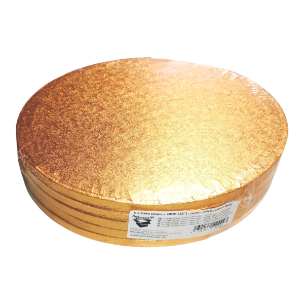 5 x Cake Drum 30 cm round GOLD (13 mm) - Cakeboard