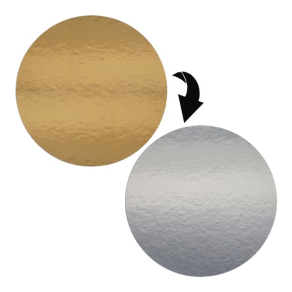 5 x Cake Coaster doublesided - GOLD-SILVER glossy - round - 24 cm Ø