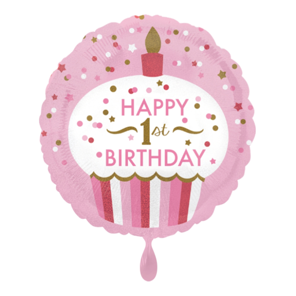 Foil Balloon - 1st Birthday Cupcake Girl
