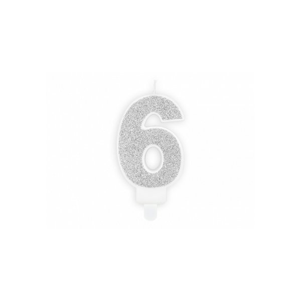 Cake Candle - Number 6 - Silver