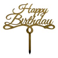 Cake Topper S - Happy Birthday 2 - GOLD - Acryl - Shantys