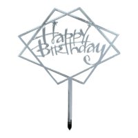Cake Topper S - Happy Birthday 1 - SILVER - Acryl - Shantys