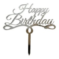 Cake Topper S - Happy Birthday 2 - SILVER - Acryl - Shantys