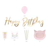Party-Dekorationsset  - Geburtstag Kätzchen pink/rosa